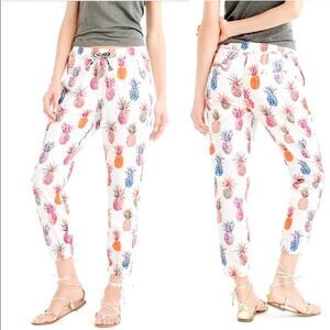 WOMEN'S J CREW SEASIDE‎ PULL ON PANTS IN WHITE RATTI PAINTED PINEAPPLES Size 0
